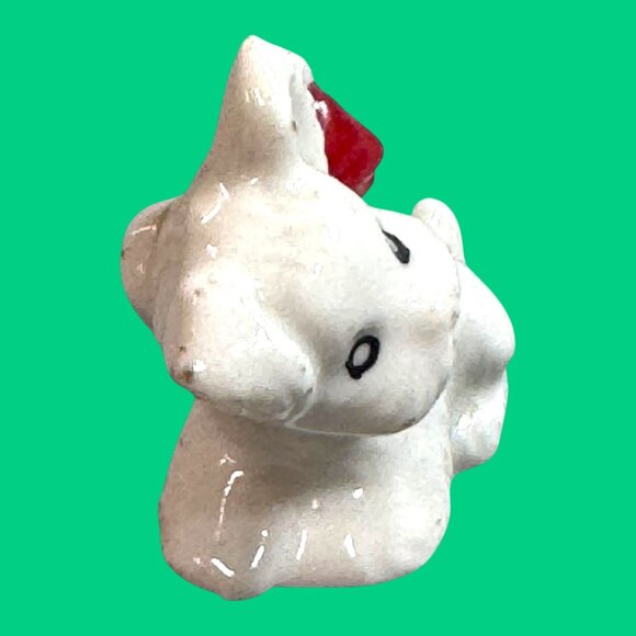 Vintage Miniature White Yorkie Terrier Mini Figurine Red Bow Japan Signed 2" - Picture 2 of 8